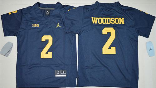 Wolverines #2 Charles Woodson Navy Blue Jordan Brand Stitched Youth NCAA Jersey - Click Image to Close